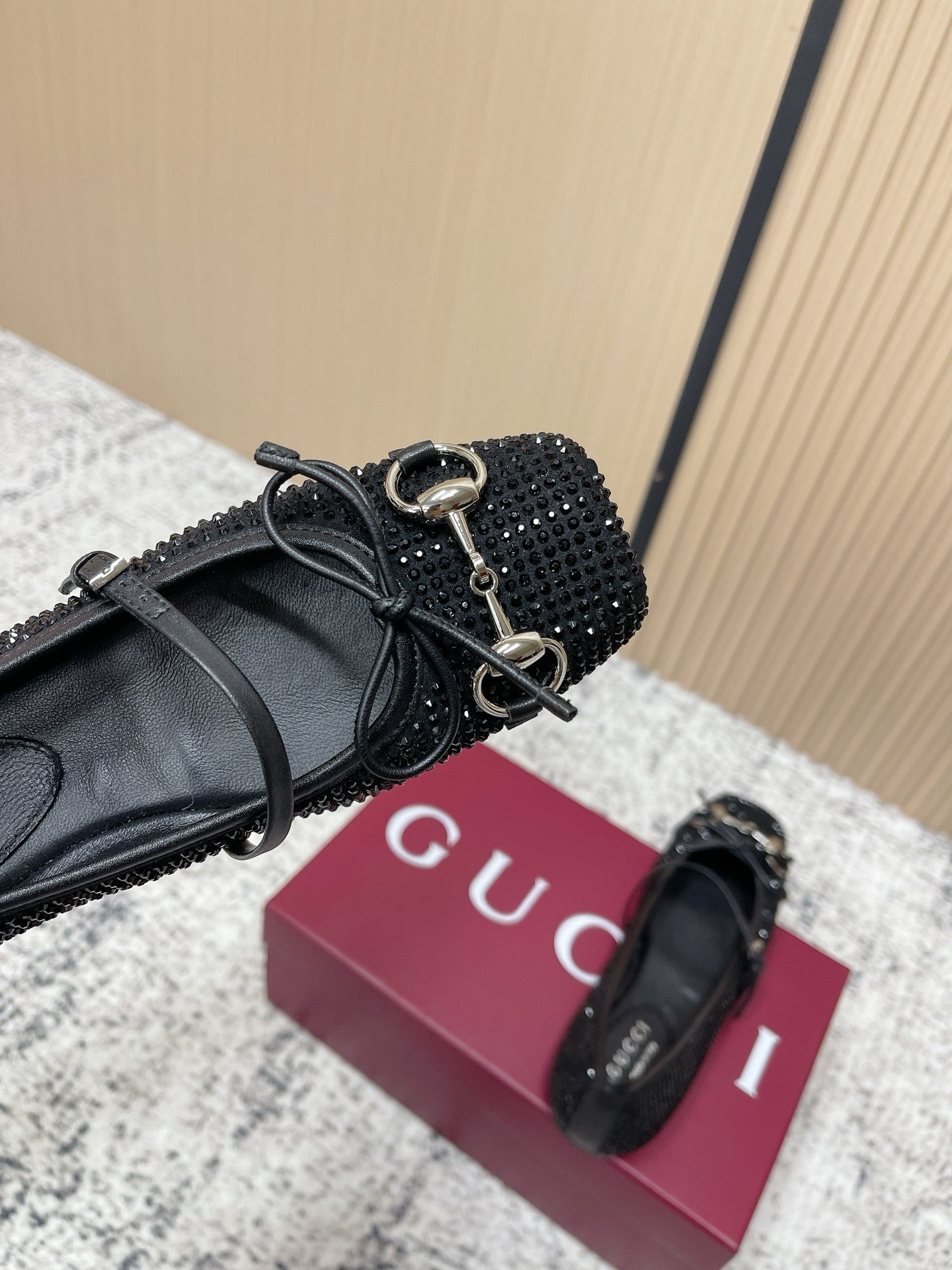 GUCCI 26S BALLET FLATS IN BLACK SUEDE WITH CRYSTALS