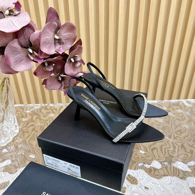 RENDEZ-VOUS SANDALS 70 IN SATIN CREPE BLACK LEATHER