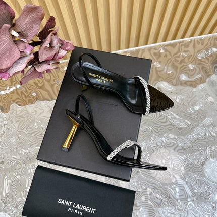 RENDEZ-VOUS SANDALS 70 IN SATIN CREPE PATENT BLACK LEATHER