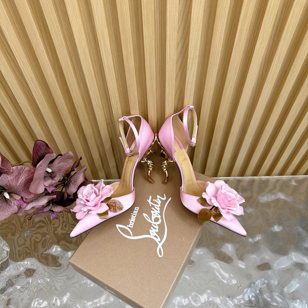PINK BELLAROSE STRAP PUMPS 110MM IN PINK CREPE SATIN