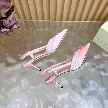 JIMMY CHOO 26S SLINGBACK HEELS 65 MM IN LIGHT PINK MESH AND SATIN