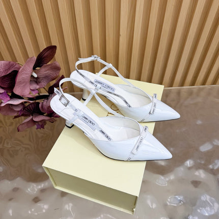 JIMMY CHOO 26S SLINGBACK HEELS 65 MM IN WHITE PATENT CALFSKIN