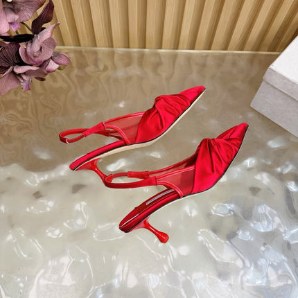 JIMMY CHOO 26S SLINGBACK HEELS 60 MM IN RED SATIN WITH KNOT DETAIL