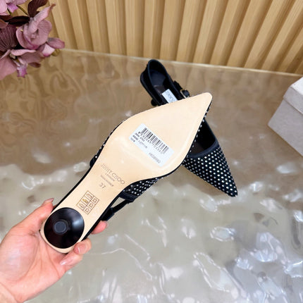 JIMMY CHOO 26S SLINGBACK HEELS 60 MM IN BLACK MESH & CRYSTALS