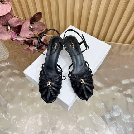 CELINE 26S TRIOMPHE STRAPPY HEELED SANDEL IN BLACK LAMBSKIN
