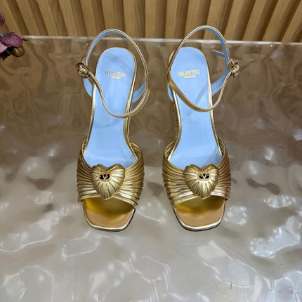 VALENTINO 26S WEDGE SANDAL 85 MM IN GOLD CALFSKIN