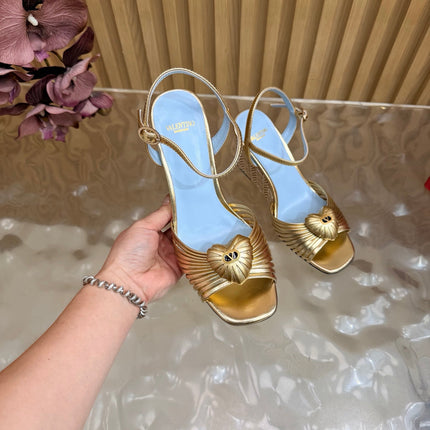 VALENTINO 26S WEDGE SANDAL 85 MM IN GOLD CALFSKIN