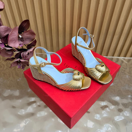 VALENTINO 26S WEDGE SANDAL 85 MM IN GOLD CALFSKIN