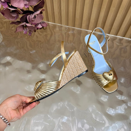 VALENTINO 26S WEDGE SANDAL 85 MM IN GOLD CALFSKIN