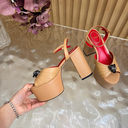 VALENTINO 26S PLATFORM SANDALS 110 MM IN DARK BEIGE GATHERED CALFSKIN