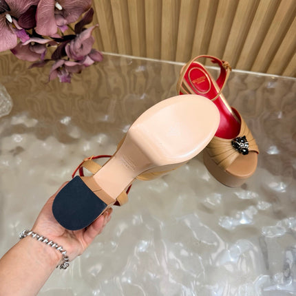 VALENTINO 26S PLATFORM SANDALS 110 MM IN DARK BEIGE GATHERED CALFSKIN