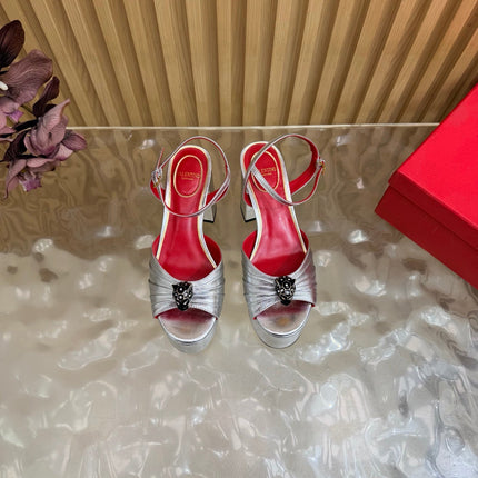 VALENTINO 26S PLATFORM SANDALS 110 MM IN SILVER GATHERED CALFSKIN