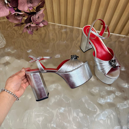 VALENTINO 26S PLATFORM SANDALS 110 MM IN SILVER GATHERED CALFSKIN