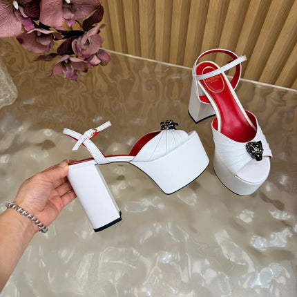 VALENTINO 26S PLATFORM SANDALS 110 MM IN WHITE GATHERED CALFSKIN