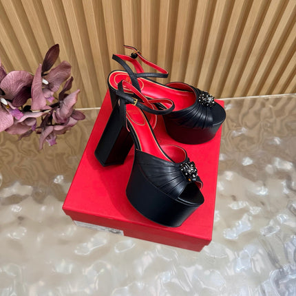 VALENTINO 26S PLATFORM SANDALS 110 MM IN BLACK GATHERED CALFSKIN