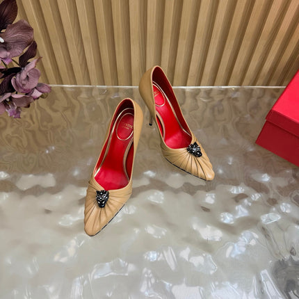 VALENTINO 26S HIGH-HEEL 100 MM IN DARK BEIGE GATHERED CALFSKIN