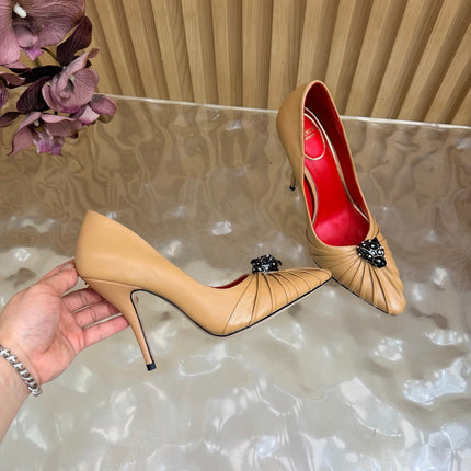 VALENTINO 26S HIGH-HEEL 100 MM IN DARK BEIGE GATHERED CALFSKIN