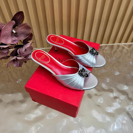 VALENTINO 26S HIGH-HEEL SANDALS 50 MM IN SILVER GATHERED CALFSKIN