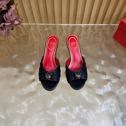 VALENTINO 26S HIGH-HEEL SANDALS 50 MM IN BLACK GATHERED CALFSKIN