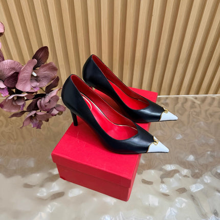 VALENTINO 26S CAP-TOE PUMPS 90 MM IN WHITE AND BLACK CALFSKIN