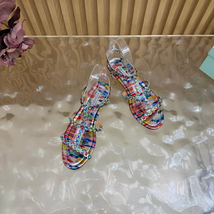 AQUAZZURA 26S FLAT SANDALS IN MULTICOLOR SNAKESKIN CRYSTAL EMBELLISHED