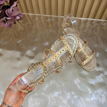 AQUAZZURA 26S FLAT SANDALS IN GOLD SNAKESKIN CRYSTAL EMBELLISHED