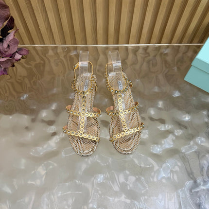 AQUAZZURA 26S FLAT SANDALS IN GOLD SNAKESKIN CRYSTAL EMBELLISHED