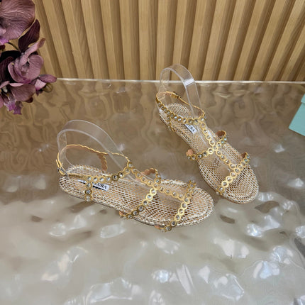 AQUAZZURA 26S FLAT SANDALS IN GOLD SNAKESKIN CRYSTAL EMBELLISHED