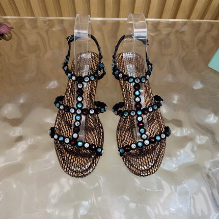 AQUAZZURA 26S FLAT SANDALS IN BRONZE METALLIC SNAKESKIN CRYSTAL EMBELLISHED
