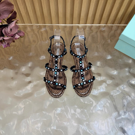 AQUAZZURA 26S FLAT SANDALS IN BRONZE METALLIC SNAKESKIN CRYSTAL EMBELLISHED