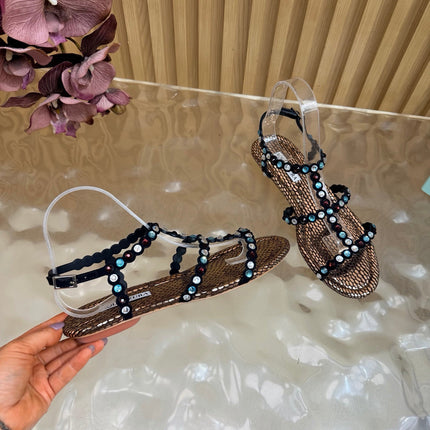 AQUAZZURA 26S FLAT SANDALS IN BRONZE METALLIC SNAKESKIN CRYSTAL EMBELLISHED
