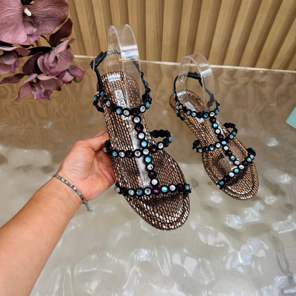 AQUAZZURA 26S FLAT SANDALS IN BRONZE METALLIC SNAKESKIN CRYSTAL EMBELLISHED