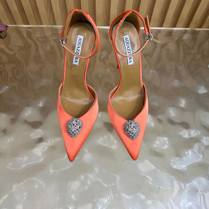 AQUAZZURA 26S POINTED-TOE HIGH HEELS 100 MM IN ORANGE SATIN