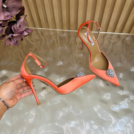 AQUAZZURA 26S POINTED-TOE HIGH HEELS 100 MM IN ORANGE SATIN