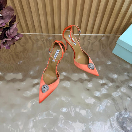 AQUAZZURA 26S POINTED-TOE HIGH HEELS 100 MM IN ORANGE SATIN