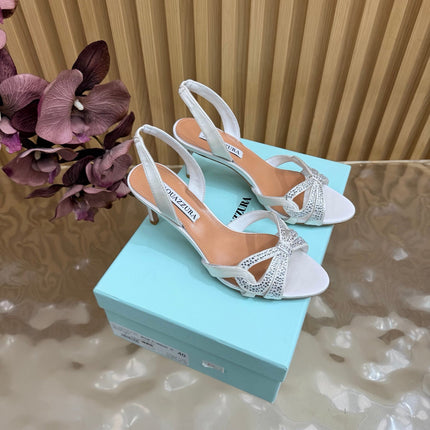 AQUAZZURA 26S HEELED SANDALS 75 MM IN OFF WHITE SATIN