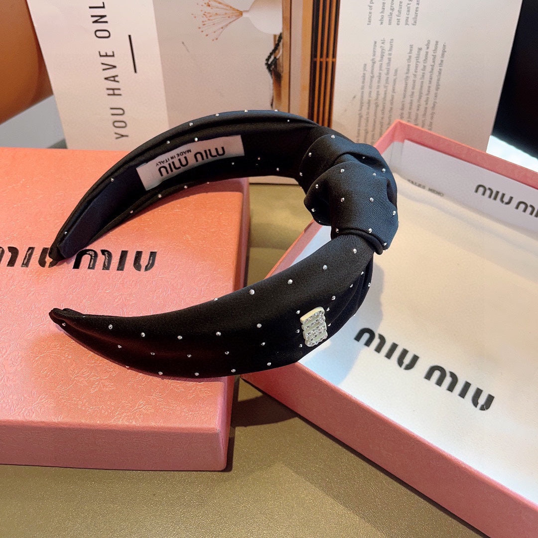 CRYSTALS EMBELLISHED HEAD BAND IN BLACK COTTON 418873
