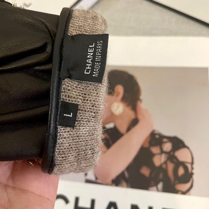 GLOVES IN BLACK MIX WHITE WOOL TWEED AND SHEEPSKIN 463846