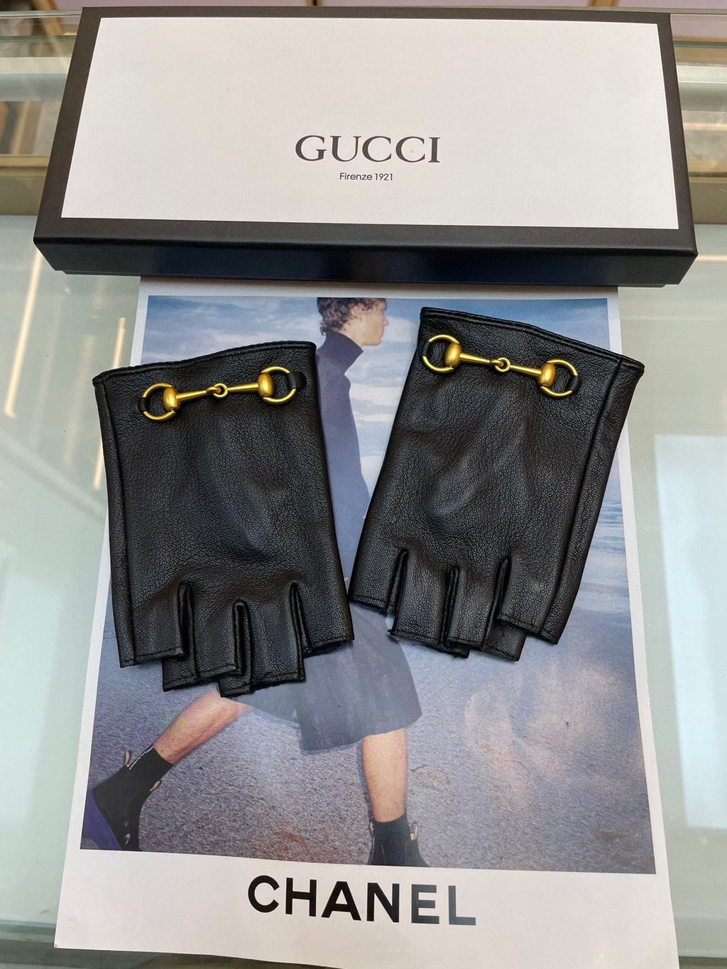 FINGERLESS GLOVES WITH HORSEBIT IN BLACK LAMBSKIN 463853