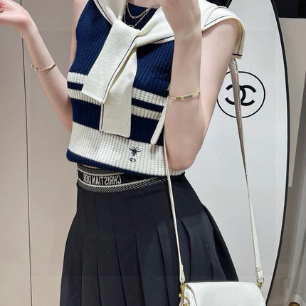 STRIPED TANK TOP 612059 IN NAVY BLUE AND WHITE COTTON RIBBED