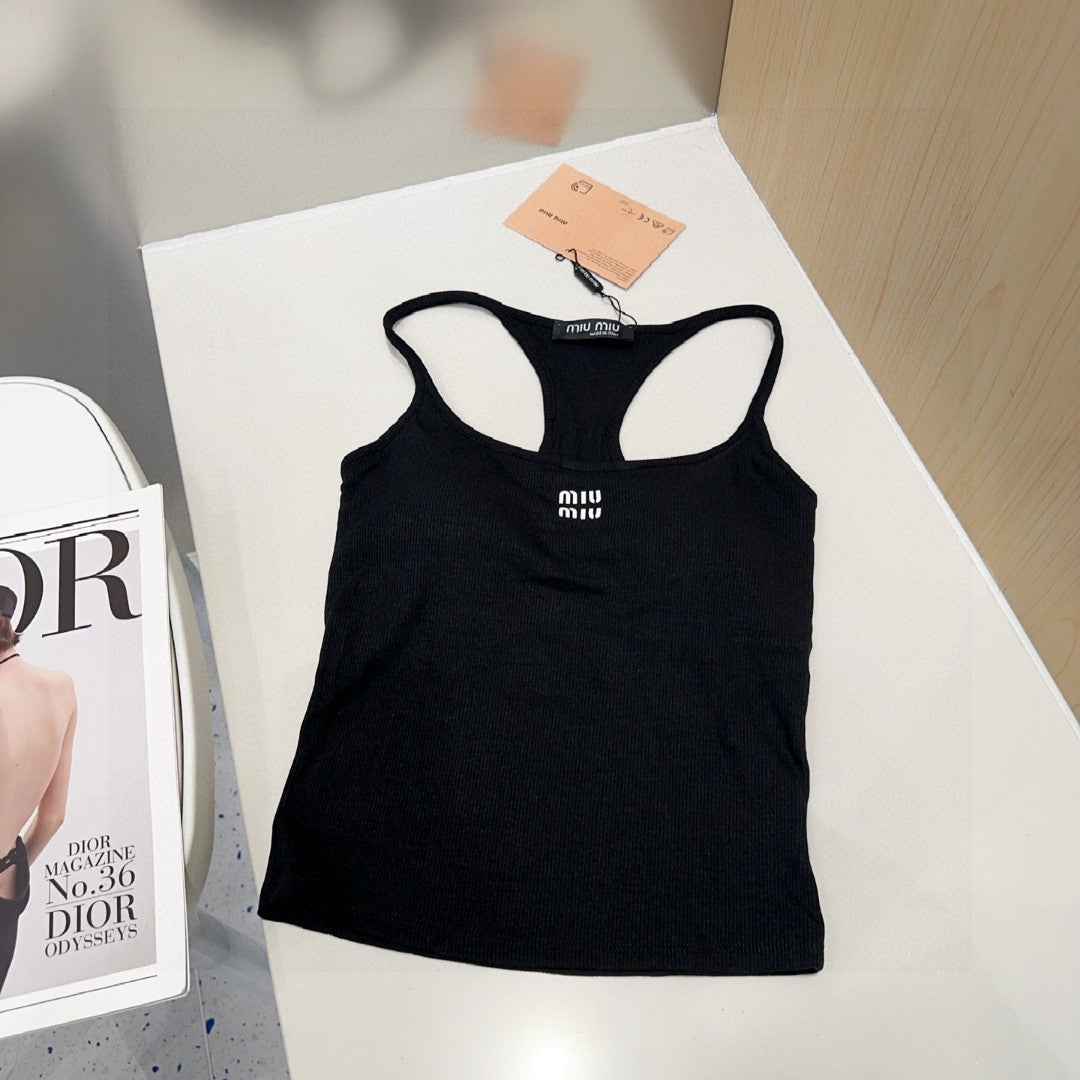 CAMISOLE 617514 IN BLACK COTTON RIBBED KNIT