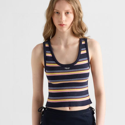 STRIPED TANK TOP 627701 IN BLACK MIX MULTICOLR COTTON RIBBED