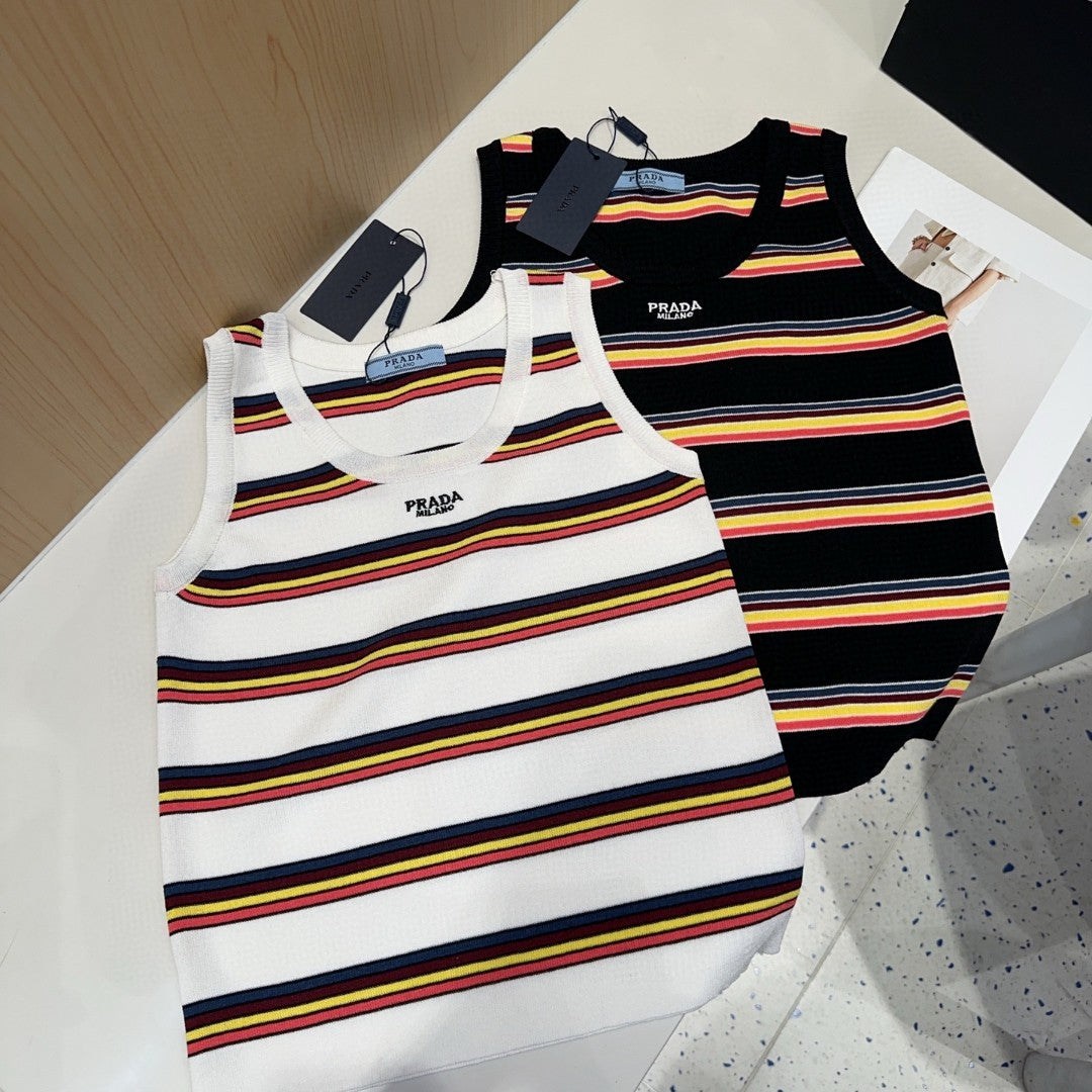 STRIPED TANK TOP 627701 IN BLACK MIX MULTICOLR COTTON RIBBED