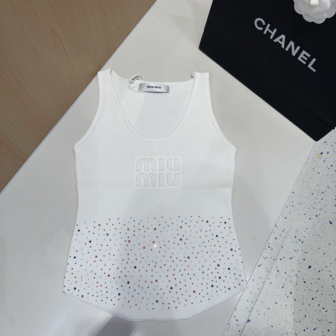 TANK TOP 640624 IN WHITE COTTON MUTILCOLOR CRYSTAL
