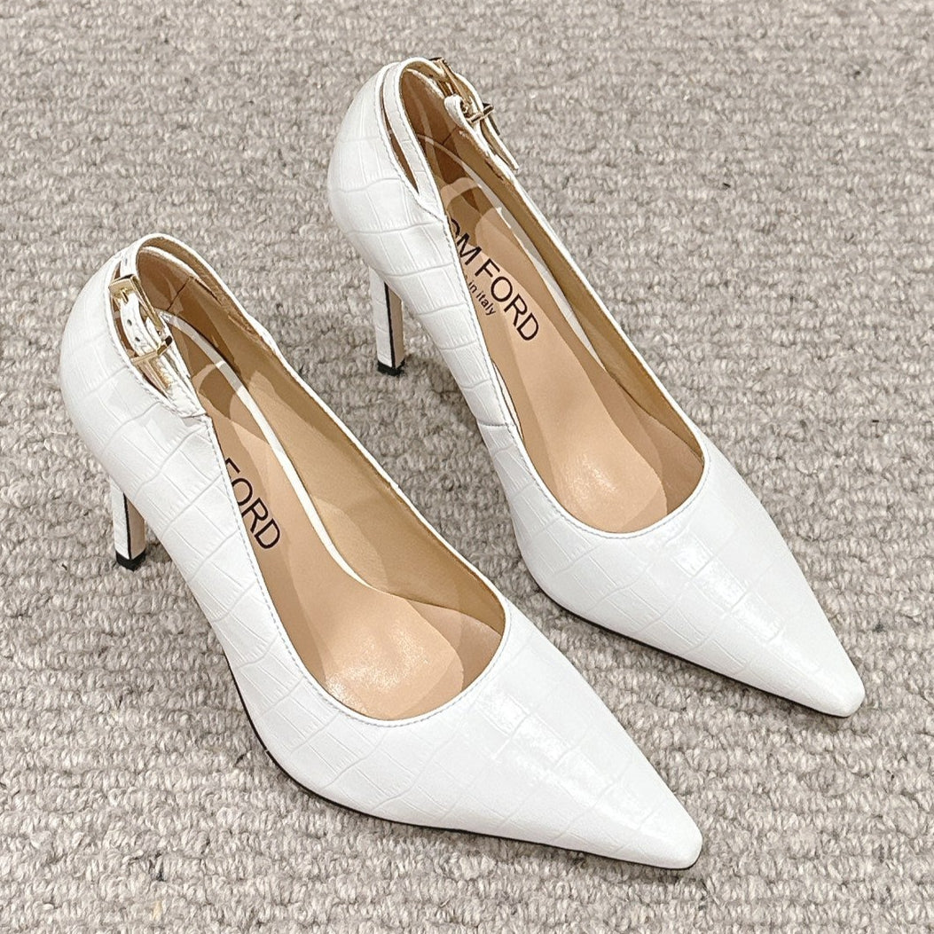 STAMPED CROCODILE LEATHER ANGELINA PUMP WHITE