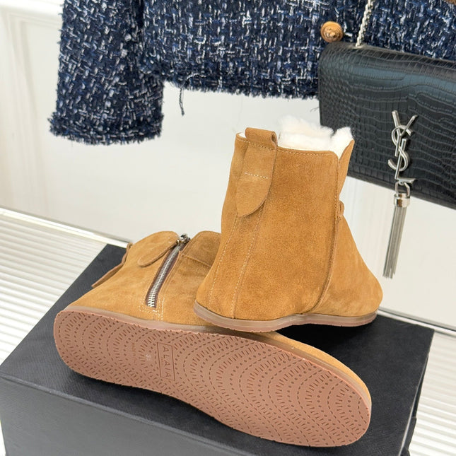 ALAIA 26S SNOW BOOTS IN LIGTH BROWN SUEDE AND WOOL