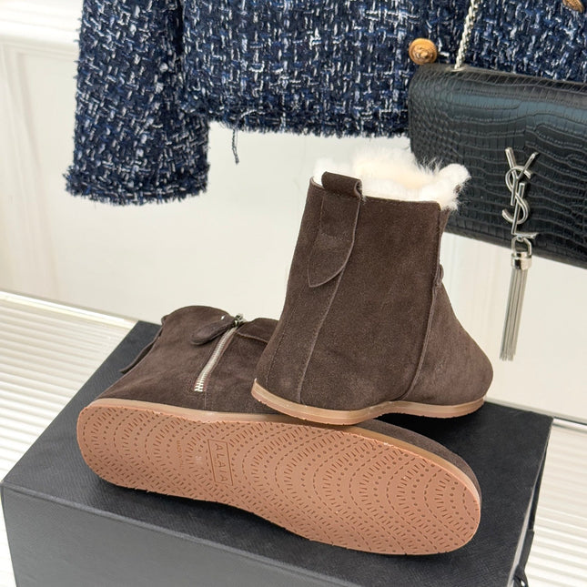 ALAIA 26S SNOW BOOTS IN DARK BROWN SUEDE AND WOOL