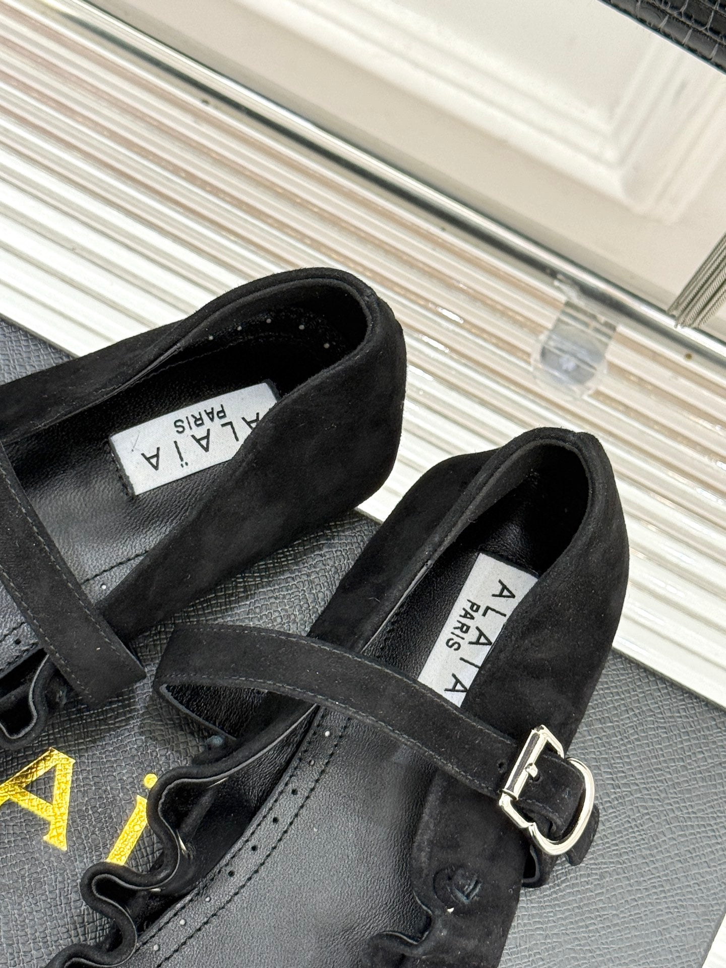 ALAIA 26S MARY JANE FLATS IN BLACK SUEDE WITH BOW
