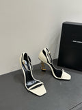 YSL HEELED SANDALS 25S 105 MM IN CREAM WHITE LAMBSKIN