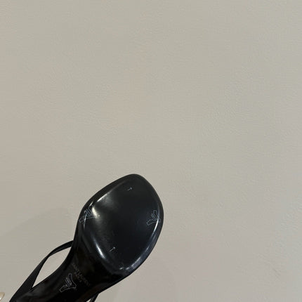 YSL HEELED THONG SANDALS 25S IN BLACK SATIN WITH CRYSTAL